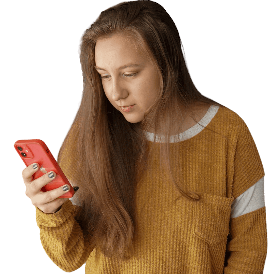 Valeriya Zaytseva looking down at her phone Graphic