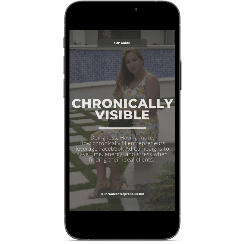 iPhone showing the Chronically Visible FB SOP Guide eCover